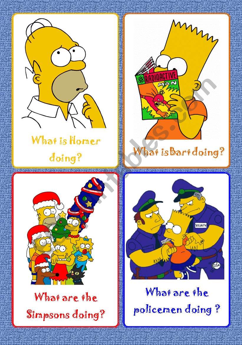 Present Continuous - 16 Flash-cards [SET 3] - with the Simpsons